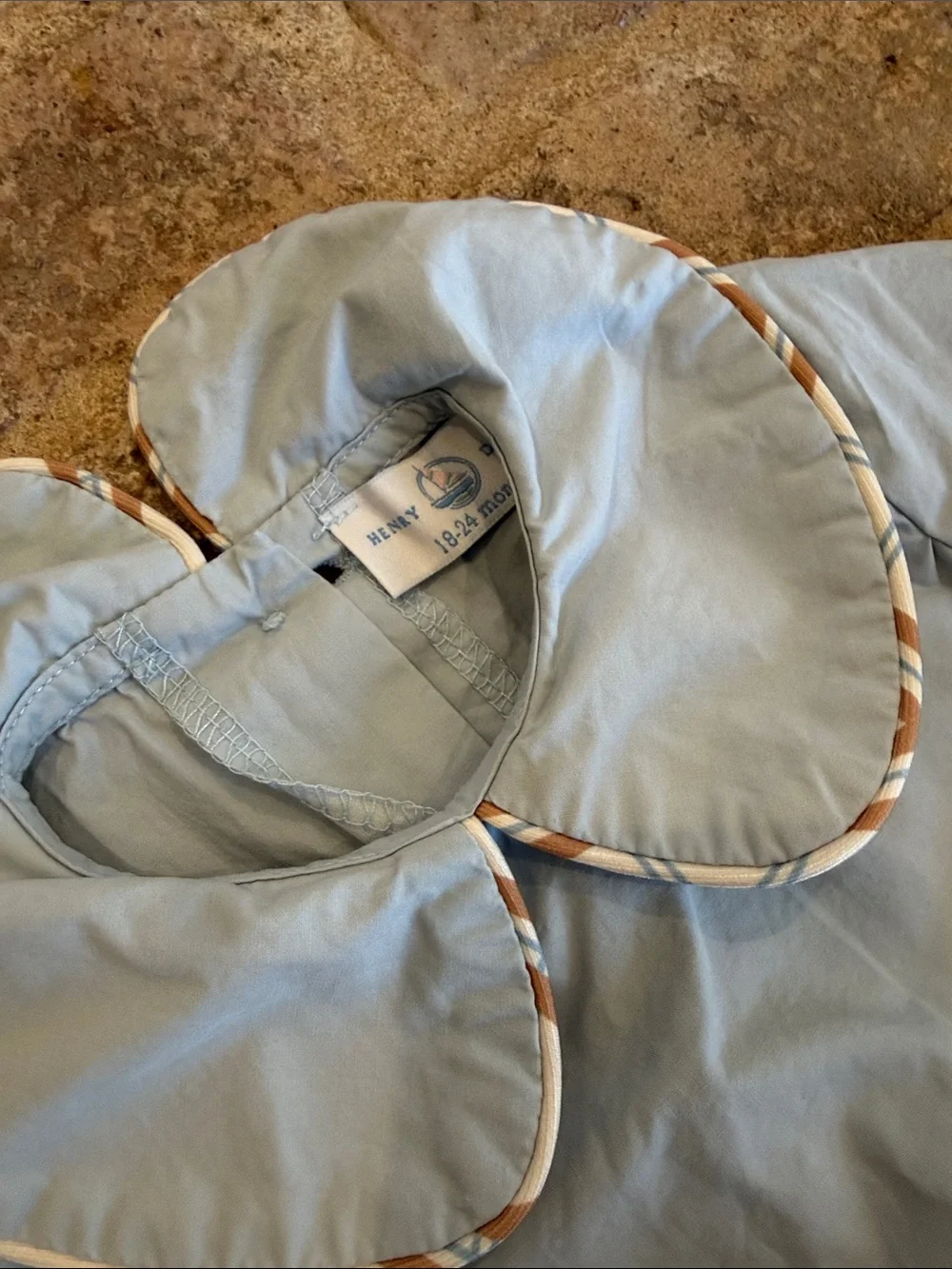 Long-Sleeve Baby Bubble Romper in Light Blue and Brown Plaid